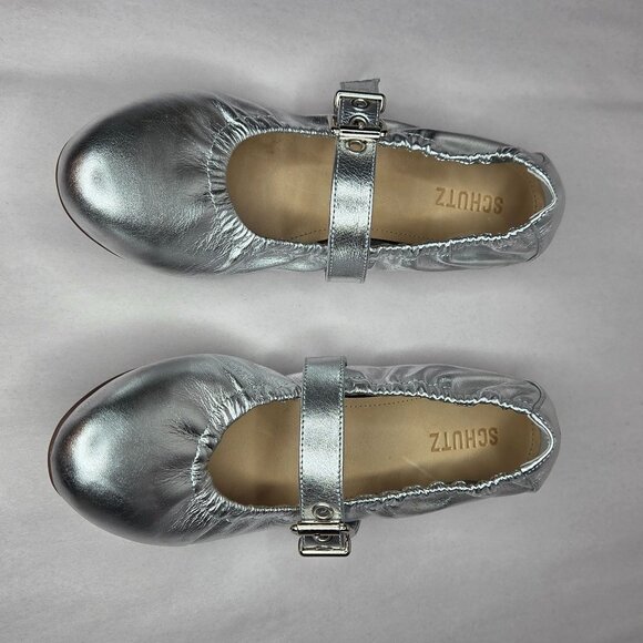 NWT Schutz Women's Calita Metallic Silver Leather Ballerina Flats - Picture 2 of 6